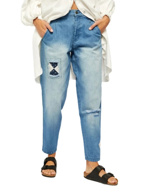 Free People Denim - Free People Down To Earth Jeans Embroidered Patchwork Denim Boho Women’s Size 27